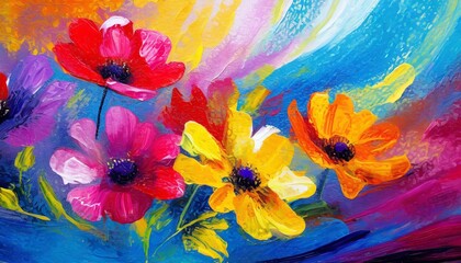 Colorful painting of flowers. Abstract art background. Colorful flowers. Made with Generative AI.