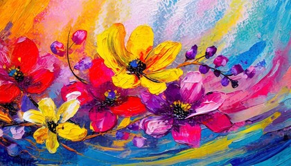 Colorful painting of flowers. Abstract art background. Colorful flowers. Made with Generative AI.