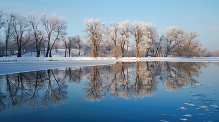 Reflection of winter trees in the background