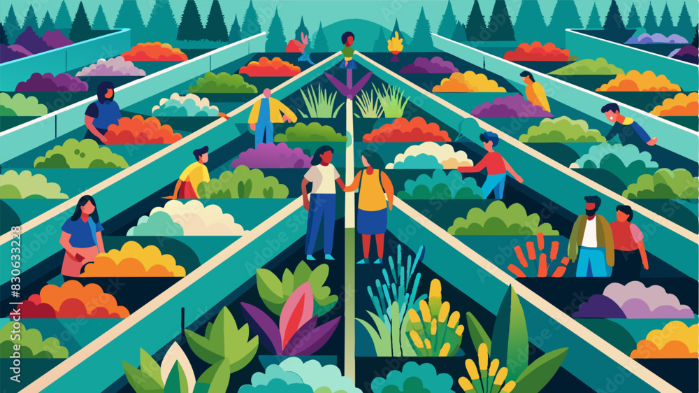 Poster rows upon rows of colorful plants and herbs the result of a collaborative effort between diverse com