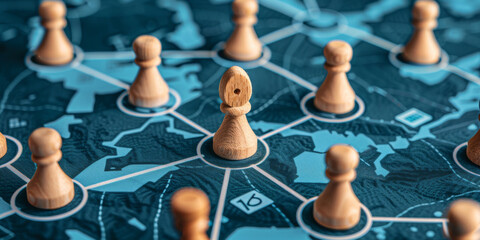 Strategic Chess Pieces Positioned on a Digital Map for Tactical Planning
