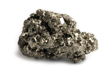 Raw pyrite cluster - collection and magic concept. Manually taken photo, selective focus, isolated...