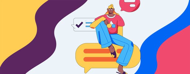 Virtual characters social communication concept business flat vector hand drawn illustration
