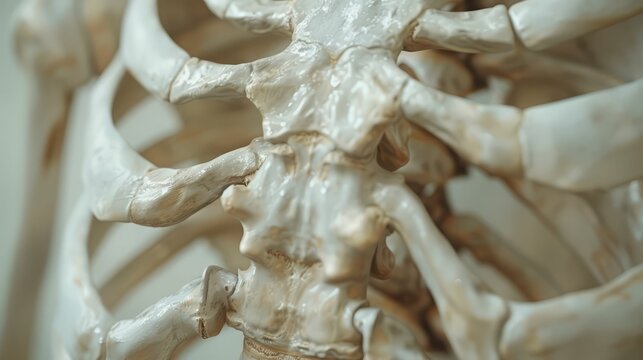 Human skeleton, close up of the spine and ribs.