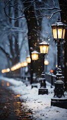 a street lights on a snowy day