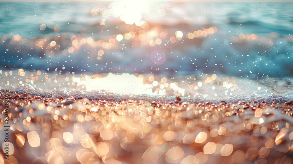 Poster highlight the mesmerizing charm of coastal evenings with an image showcasing a bokeh abstract blurre