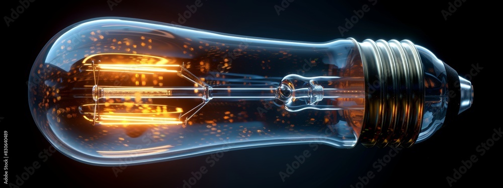 Poster a macro shot of a glowing light bulb filament with a dark background.