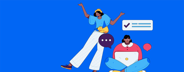 Virtual characters social communication concept business flat vector hand drawn illustration
