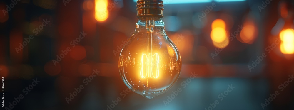 Poster a macro shot of a glowing light bulb filament with a dark background.