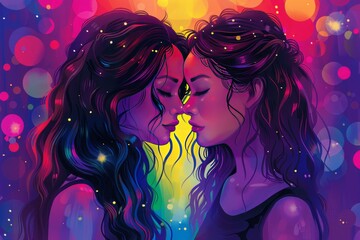 illustration of an LGBTQ couple with colorful background