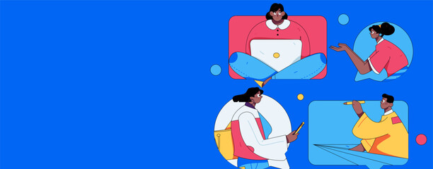 Virtual characters social communication concept business flat vector hand drawn illustration
