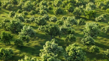 A verdant field dotted with trees