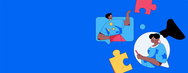 Virtual characters social communication concept business flat vector hand drawn illustration
