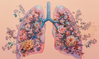 Human lungs intertwined with flowers symbolize the fragility and beauty of life.