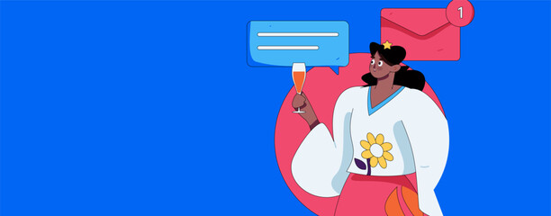 Virtual characters social communication concept business flat vector hand drawn illustration
