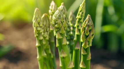 close up Growing asparagus harvest and producing vegetables cultivation. Concept of small eco green business organic farming gardening and healthy food	
