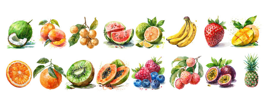 fruits veggie tropical fresh watercolor paint isolate 