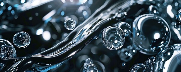Macro photography of water bubbles and droplets, creating a captivating abstract pattern.