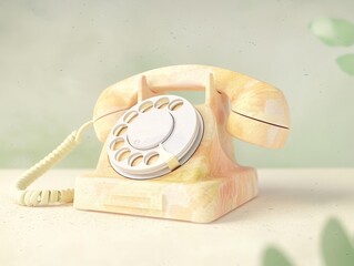 Nostalgia Marketing, close up, side view of an old-fashioned rotary phone, slight dust particles, warm lighting, photorealistic, background with empty space