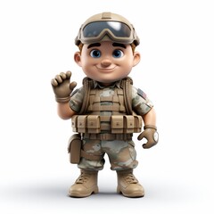 Cartoon soldier in tactical gear isolated on white background