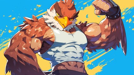 Illustration of a muscle bound mascot cartoon t shirt design featuring the iconic bird character it s truly the word
