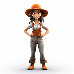 Cartoon woman farmer with straw hat isolated on white background