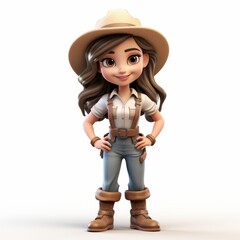 Cartoon woman farmer with straw hat isolated on white background