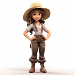 Cartoon woman farmer with straw hat isolated on white background