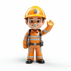 Cartoon construction worker in safety gear isolated on white background