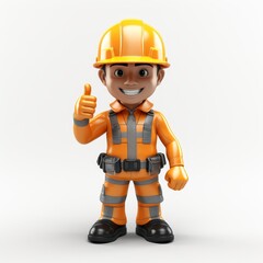 Cartoon construction worker in safety gear isolated on white background