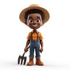 Cartoon farmer with straw hat and basket isolated on white background