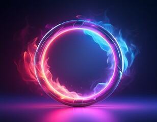 Obraz premium abstract background with Eye-catching ring of fire with vibrant blue to red pink gradient on dark backdrop international, export, 3d, map, wave, shine