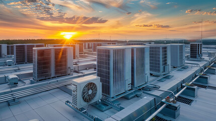 Air conditioning (HVAC) installed on the roof of industrial buildings