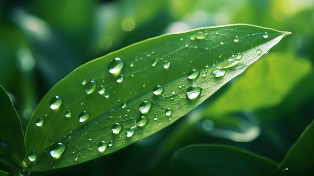 Digital dew on green leaves poster background - Powered by Adobe