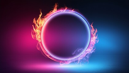 background with glowing circles Eye-catching ring of fire with vibrant blue to red pink gradient on dark backdrop
