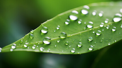 Fototapeta premium Digital dew on green leaves poster background