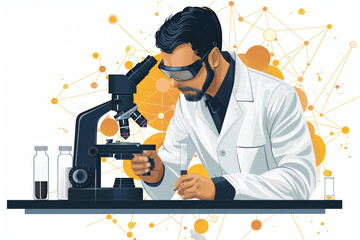 Scientist engaging in microscope research in modern laboratory, analyzing samples with futuristic technology.