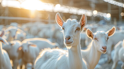 Obraz premium goats in the modern industrial farm, agriculture concept