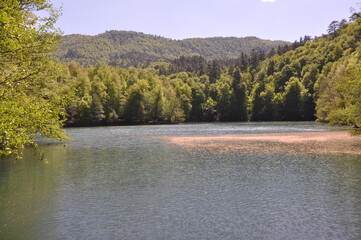 Beautiful lake and spring landscape in Seven Lakes, Yedigoller National Park Bolu, Turkey