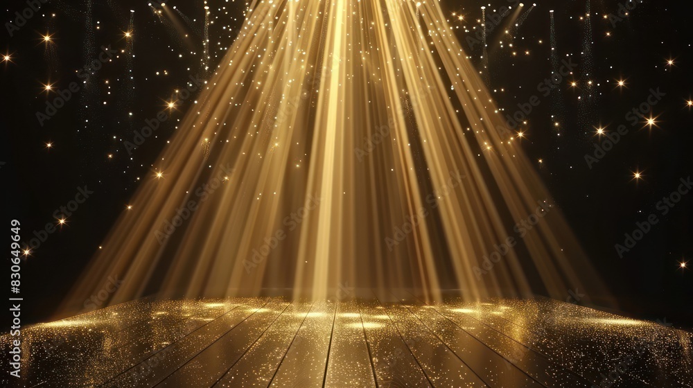 Poster capture the allure of a sophisticated event with an elegant golden stage glowing diagonally against 
