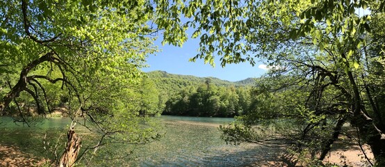 Beautiful lake and spring landscape in Seven Lakes, Yedigoller National Park Bolu, Turkey