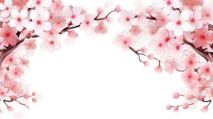 Frame of Sakura Cherry Blossoms Spring flower of Japan white background