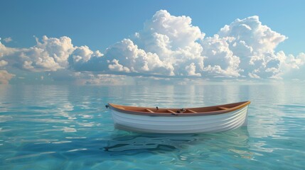 Scenic seascape with boat, blue sky and clouds. Relaxing boat trip on a calm sea with clear skies. 