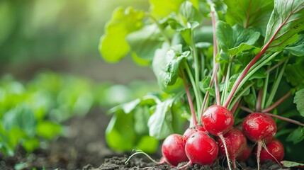 Vibrant red radishes: freshly harvested organic bunch on neutral background, farm fresh produce - Powered by Adobe