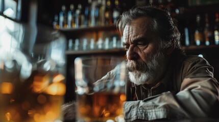  Man enjoying a drink at a bar, casual social gathering.