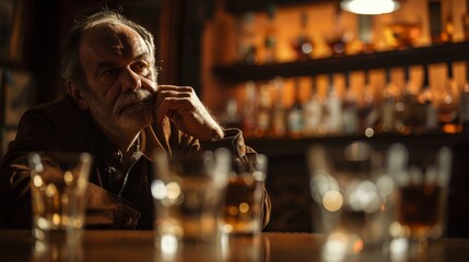  Man enjoying a drink at a bar, casual social gathering.