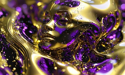 wallpaper depicting an alien face in flowing, swirling abstract art. All with gold and purple.