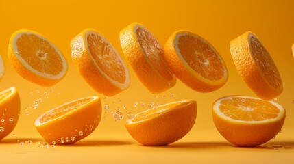 Sliced oranges with a playful and levitating presentation.
