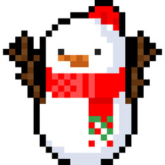 Pixel art cartoon christmas snowman character