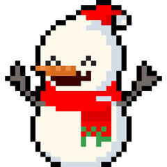 Fototapeta premium Pixel art cartoon happy christmas snowman character